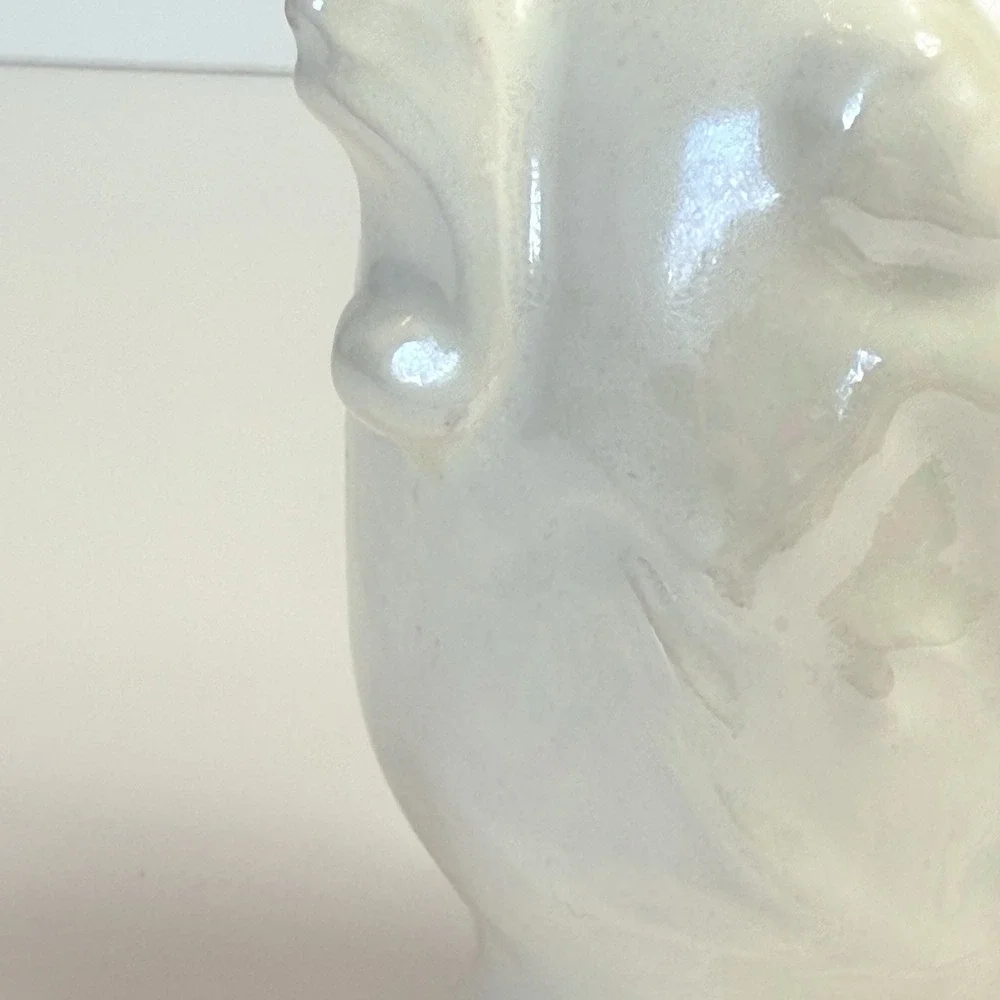 Vintage White Lusterware Cherub Mantle Vase Pair Mid Century Cherubs Set 2